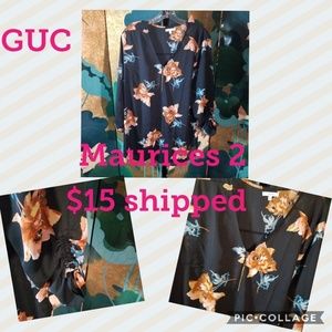 Maurices black floral top 3/4 sleeve zip up